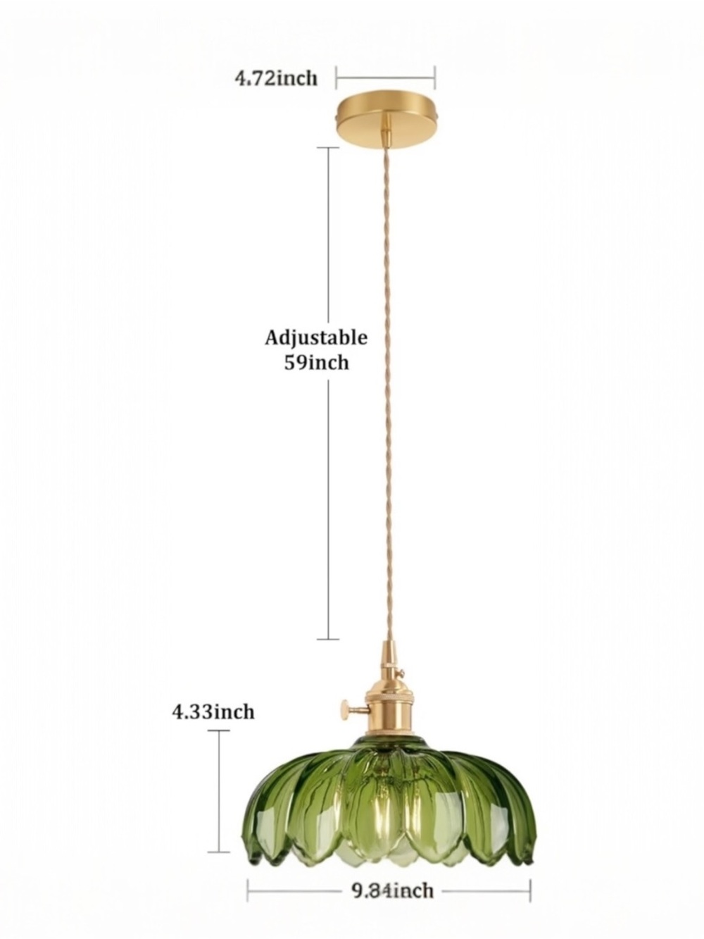 NEW West Elm Vintage Green Retro Glass Hanging Gold Floral Pendant Light Fixture - Picture 10 of 12